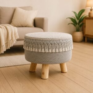 Boho Hocker mit Quasten Grau