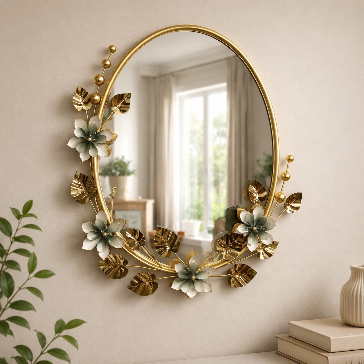 Floraler Wandspiegel Gold 29×22 Zoll - Image 2
