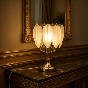 Goldene Blatt Tischlampe mit Kristall