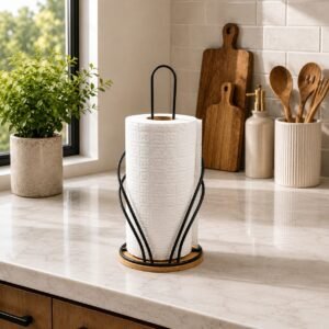 Küchenrollenhalter mit Bambusbasis Schwarz