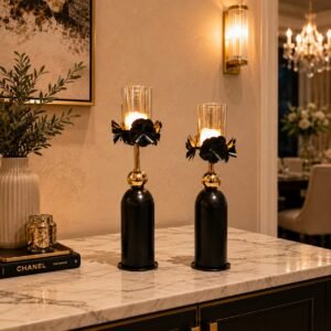 Luxus Kerzenhalter Set Schwarz Gold 2-teilig