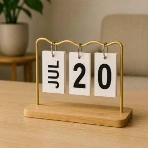 Tischkalender mit Holzsockel Gold